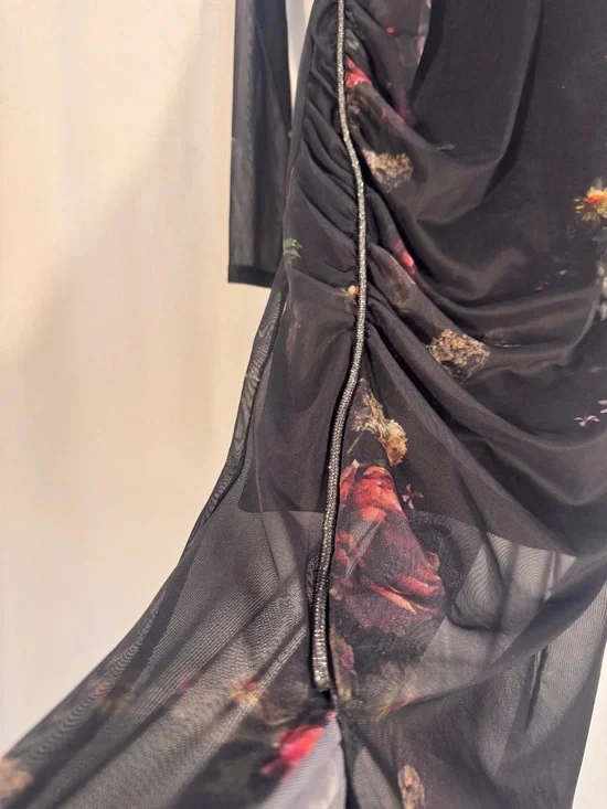 All Saints Nora Ruched Sparkle Midi Dress - Picture 8 of 9